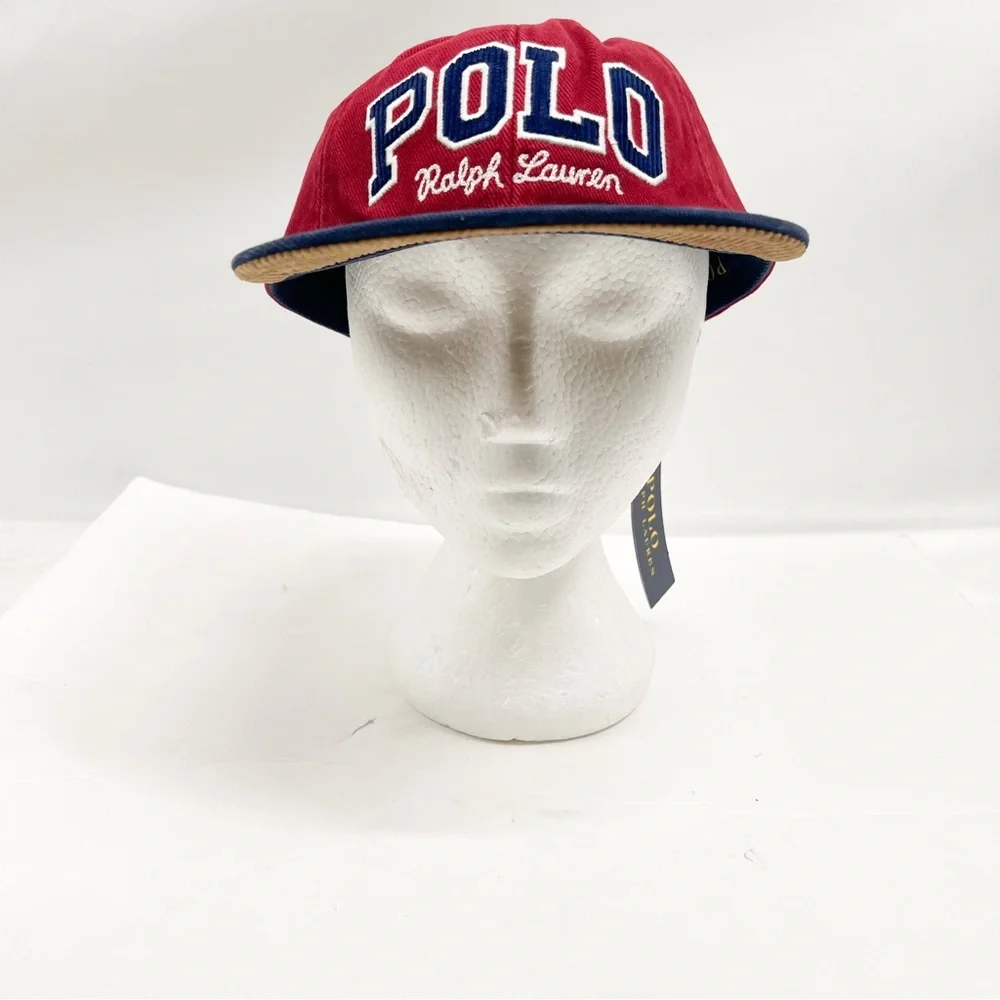 POLO RALPH LAUREN Logo Twill Flat Bill Baseball Ball Cap Hat, WINE, NAVY - Picture 1 of 15